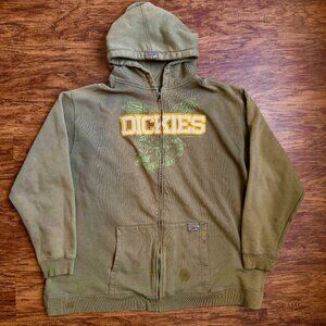 Vintage Y2K Dickies Full Zip Logo Graphic Hoodie Sweatshirt Jacket Sz XXL Green